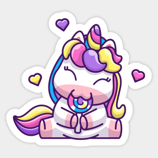 Cute Unicorn Eating lollipop Cartoon Sticker